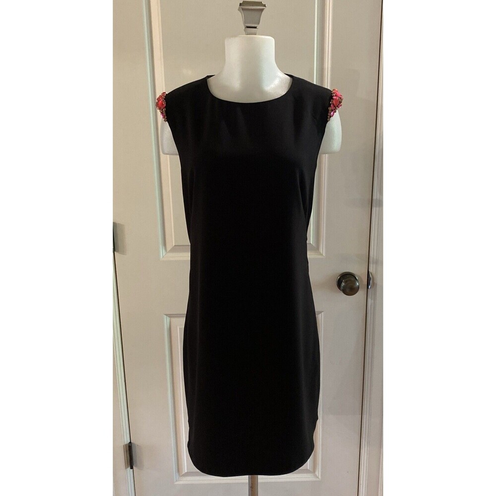 Ted Baker London Black Pink Rhinestones Zipper Back Sleeveless Shift Dress - 3